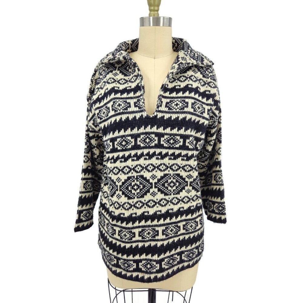 Vtg LeRoy Knitwear Pullover Sweater Womens M? Black White Southwest Western